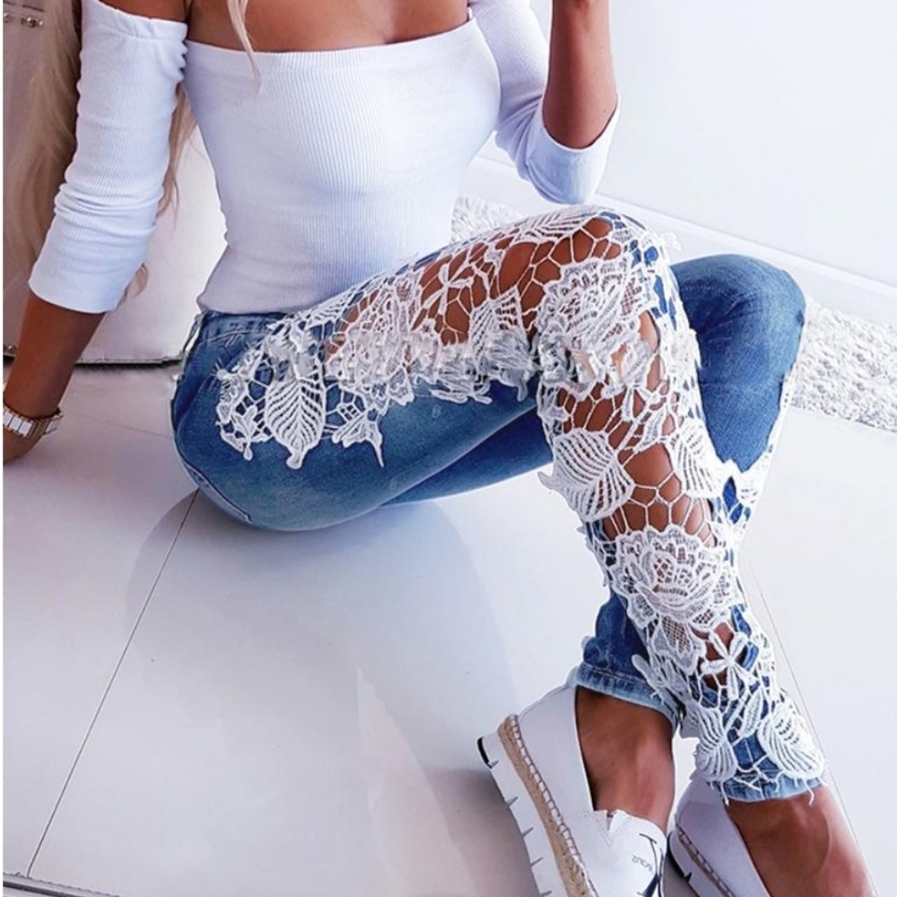 Lace Crochet Hollow-Out Jeans